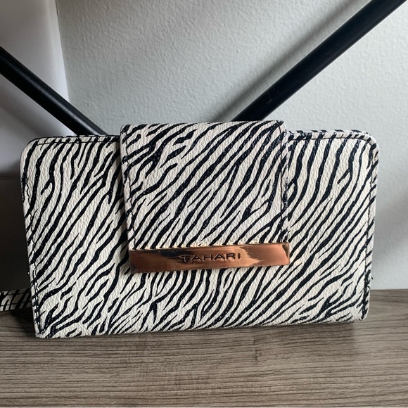Tahari Handbags - Tahari Zebra Print Wallet Black & White Identity Protect Lining